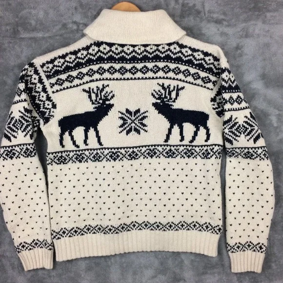 Polo Ralph Lauren Shawl Collar Sweater Mens L Reindeer Nordic Fair Isle Angora - Picture 12 of 15